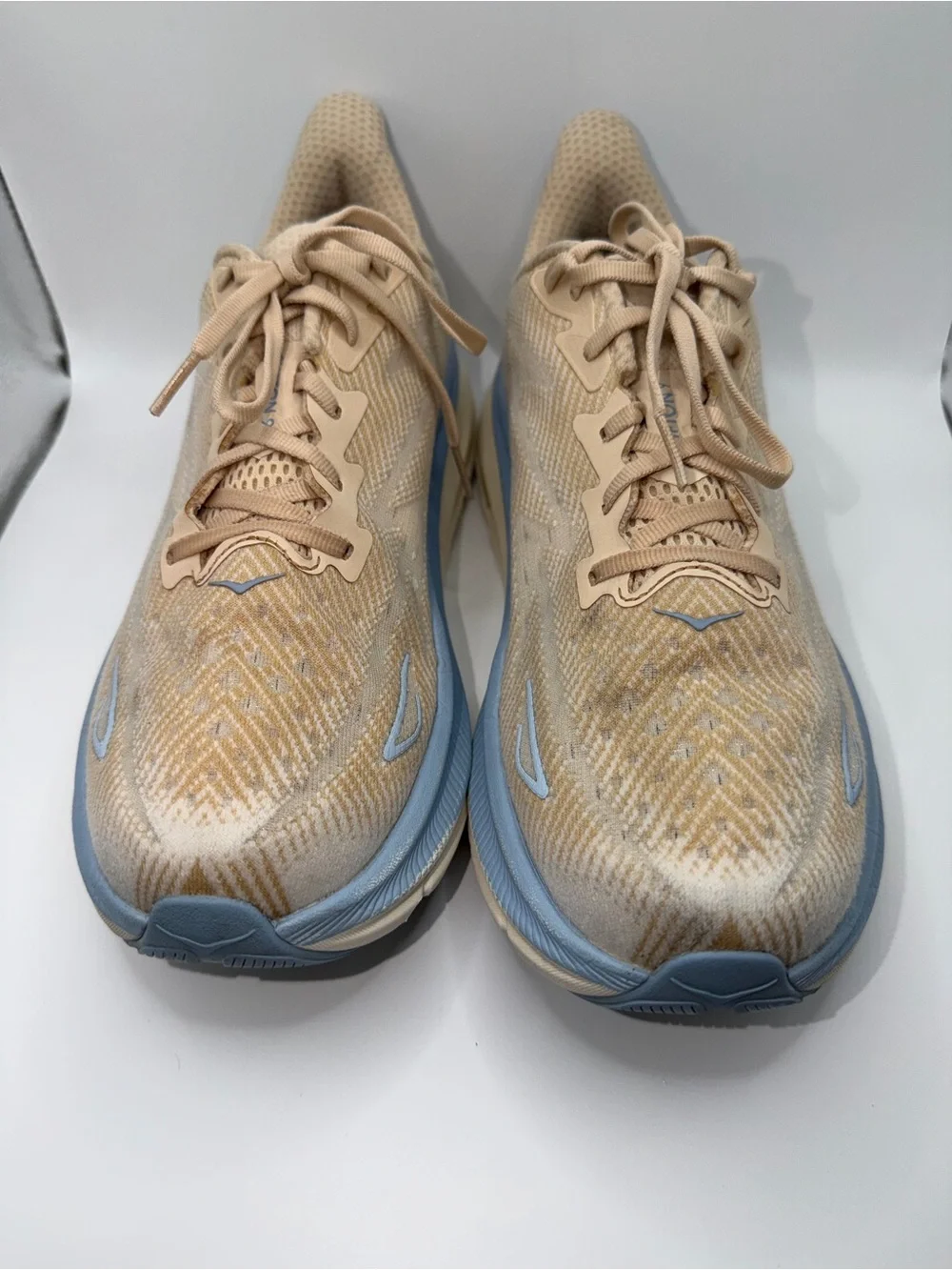 Hoka Women's Beige and Light Blue Performance Running Shoes